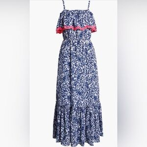 Lilly Pulitzer XL Blue Floral Maxi Dress with Pink Scallop Trim
